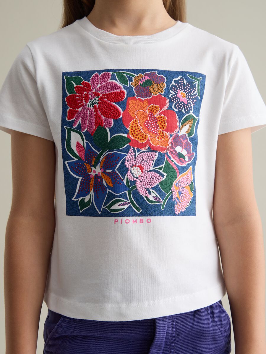 Girls' white pure cotton T-shirt regular fit with floral print_2