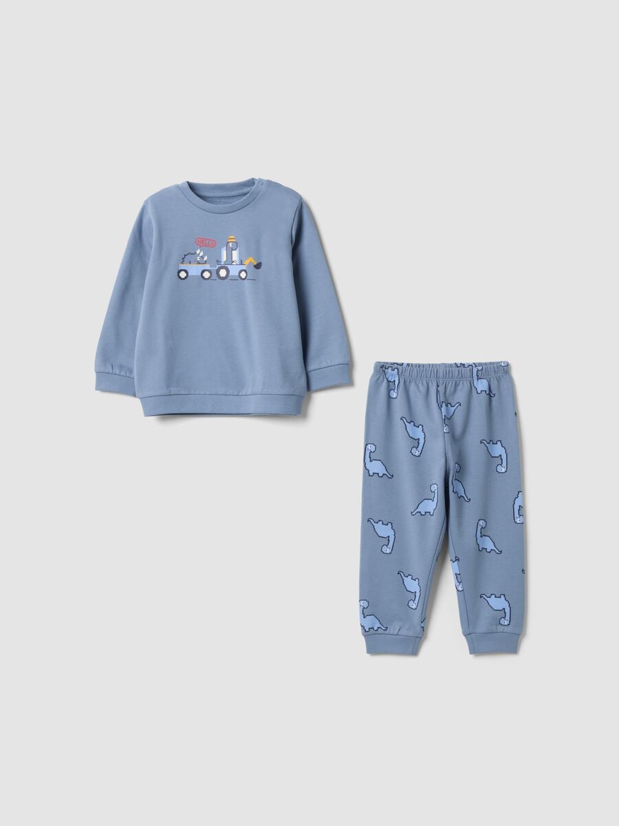 Light blue pure organic cotton crew-neck pyjamas_0