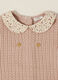 Pink knitted baby romper with floral collar_2