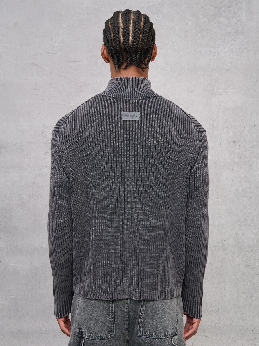 Half-Zip Ribbed Knit Vintage Grey_2