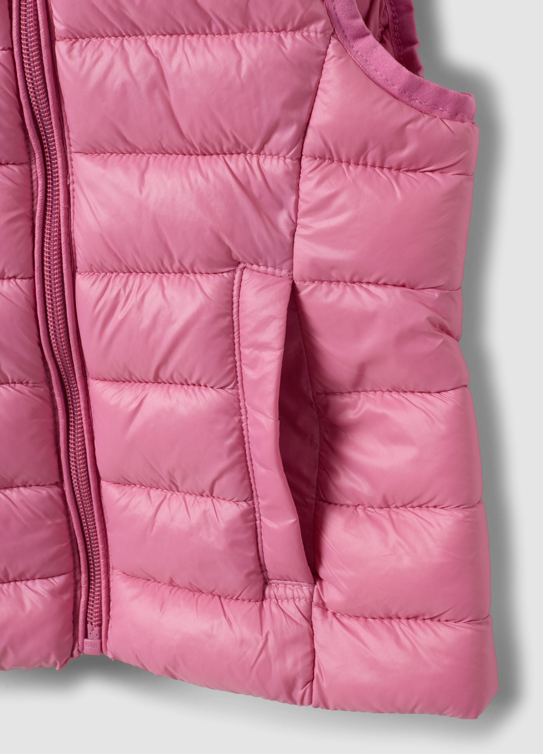 Pink padded ultralight gilet with hood and zip for girls