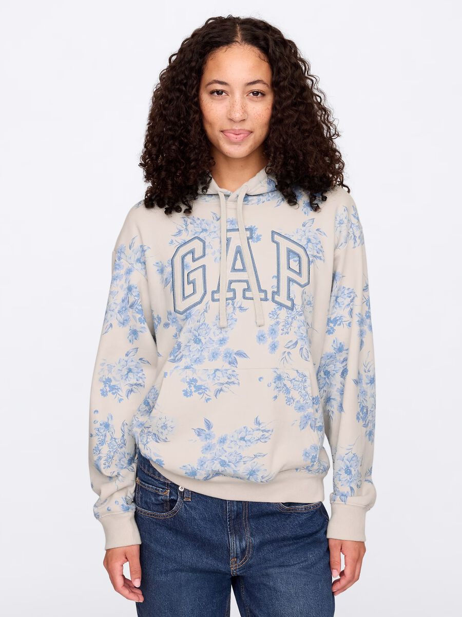 Beige floral sweatshirt with hood_0