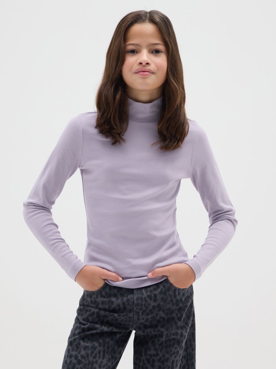 Girls' purple slim fit pure cotton t-shirt_0