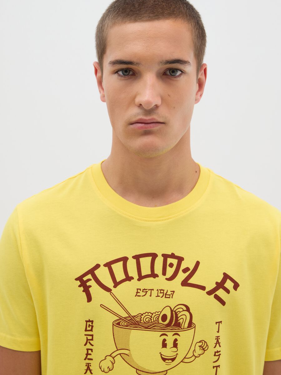 Yellow T-shirt with Ramen Boy Print by Ovs_2