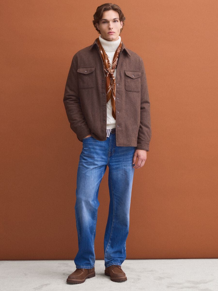 Brown wool-blend scarf with paisley print_1