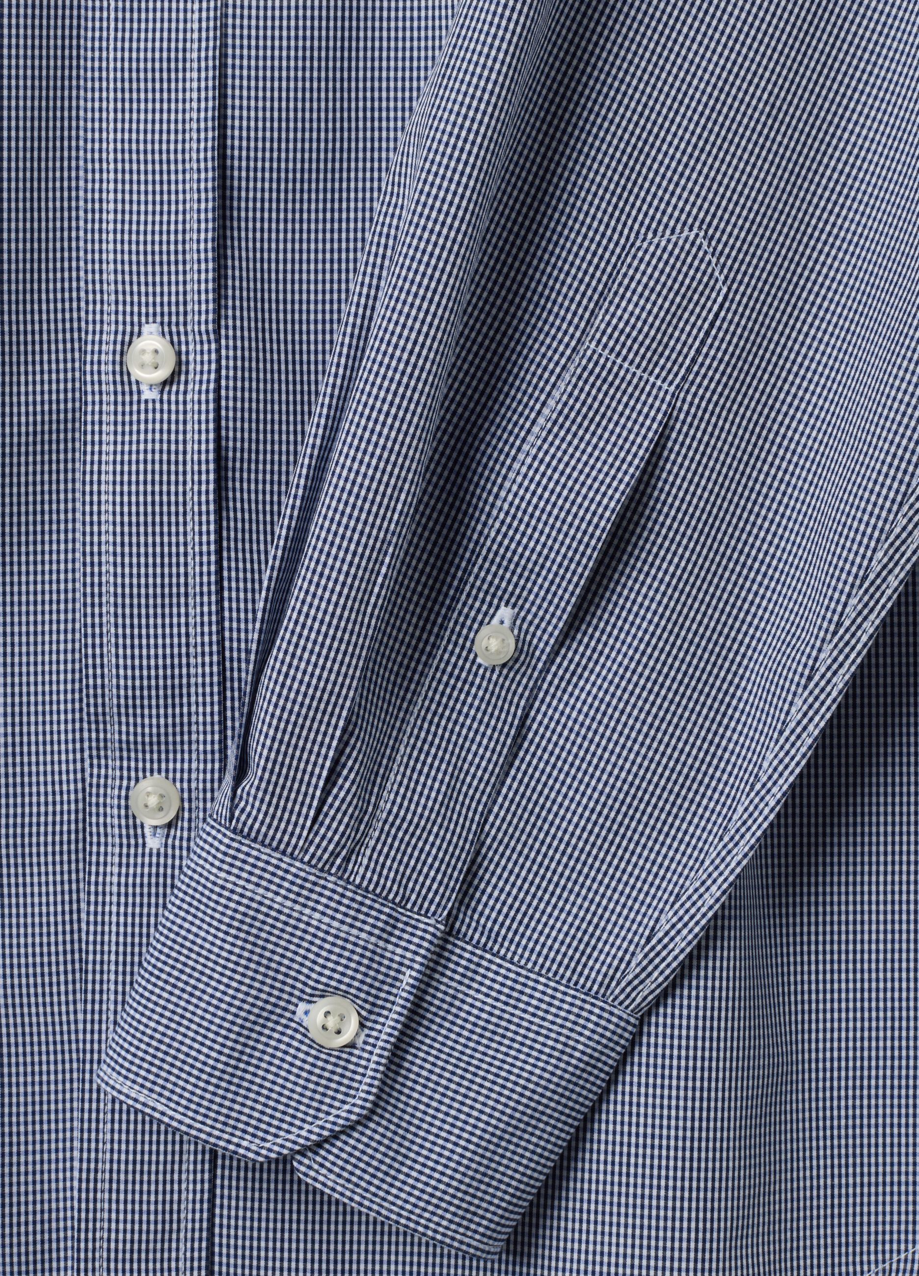 Light blue pure cotton poplin check shirt, regular fit