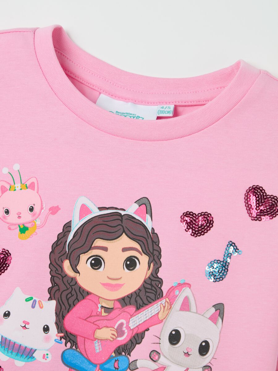 Stretch cotton T-shirt with Gabby print and sequins_2