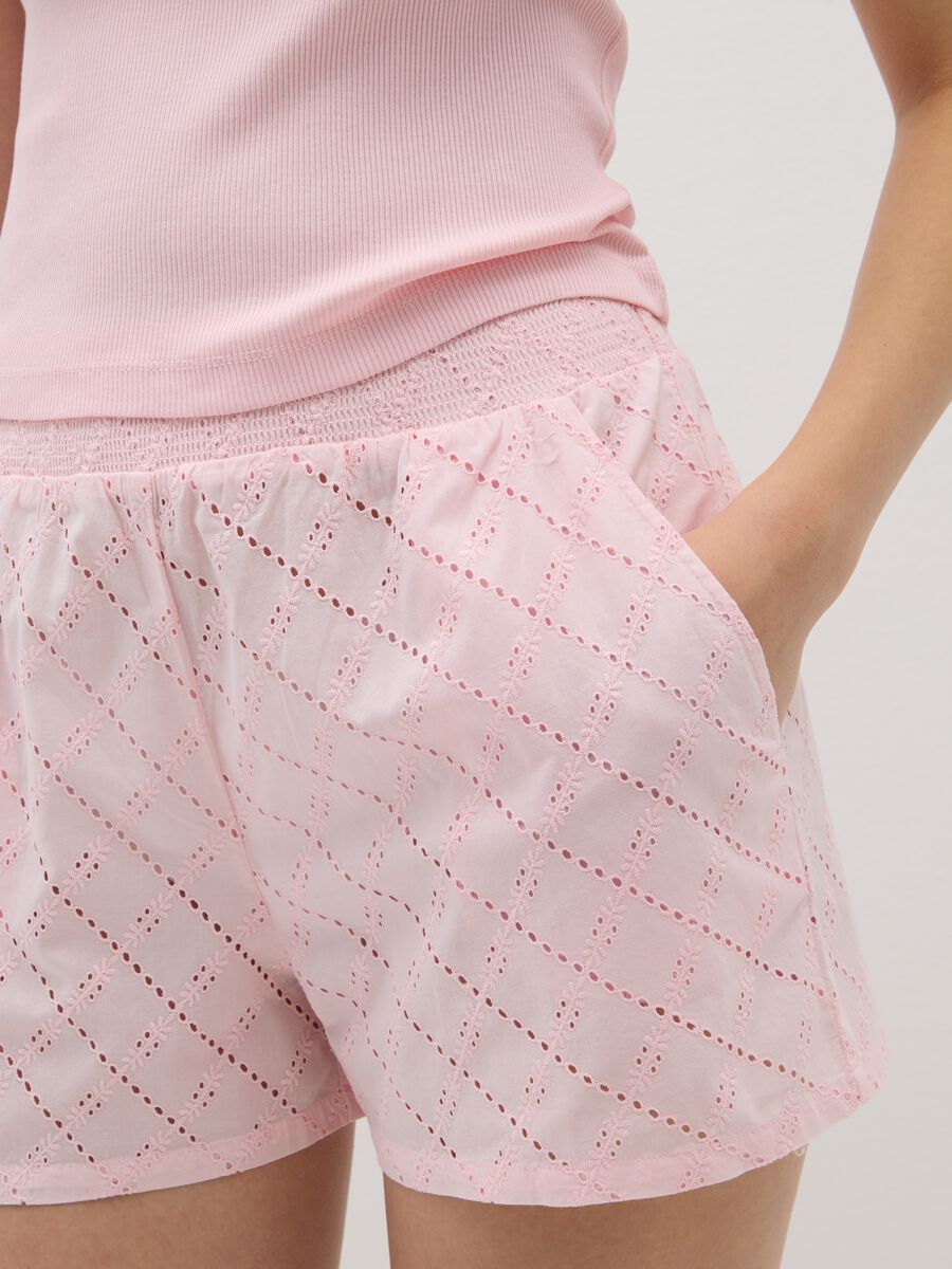 Completo pigiama canotta e shorts da donna in puro cotone rosa_2
