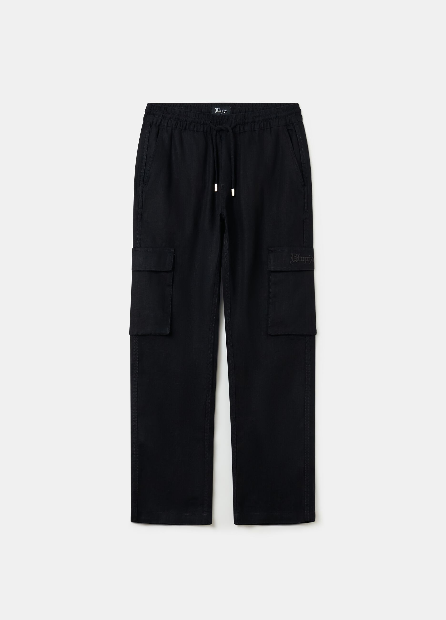 Ovs 100% Linen Cargo Pants Black