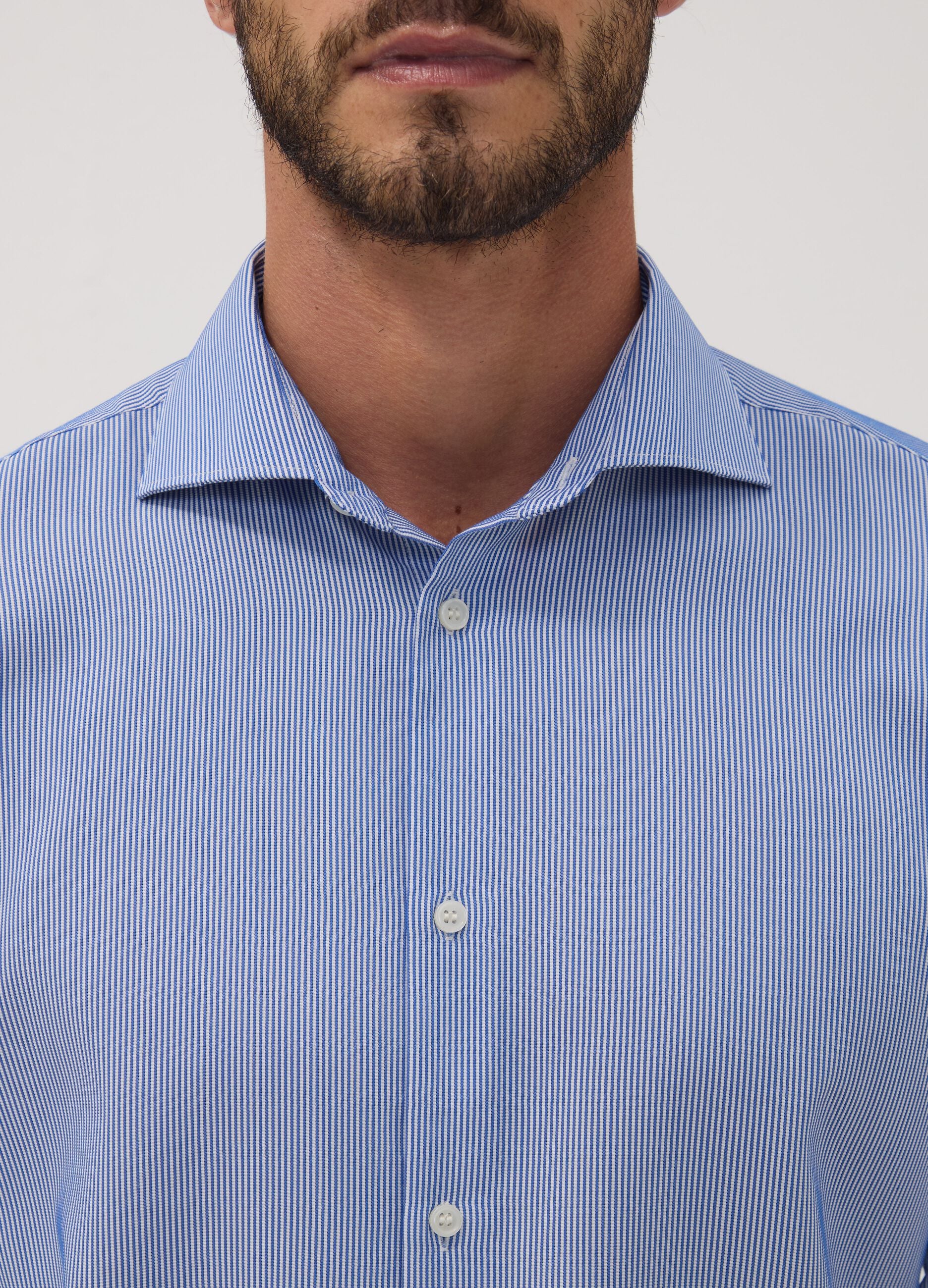 White and blue striped slim-fit easy-iron lyocell-blend dobby shirt