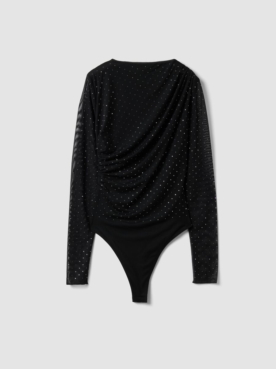 Body nero in tessuto elasticizzato con girocollo_0