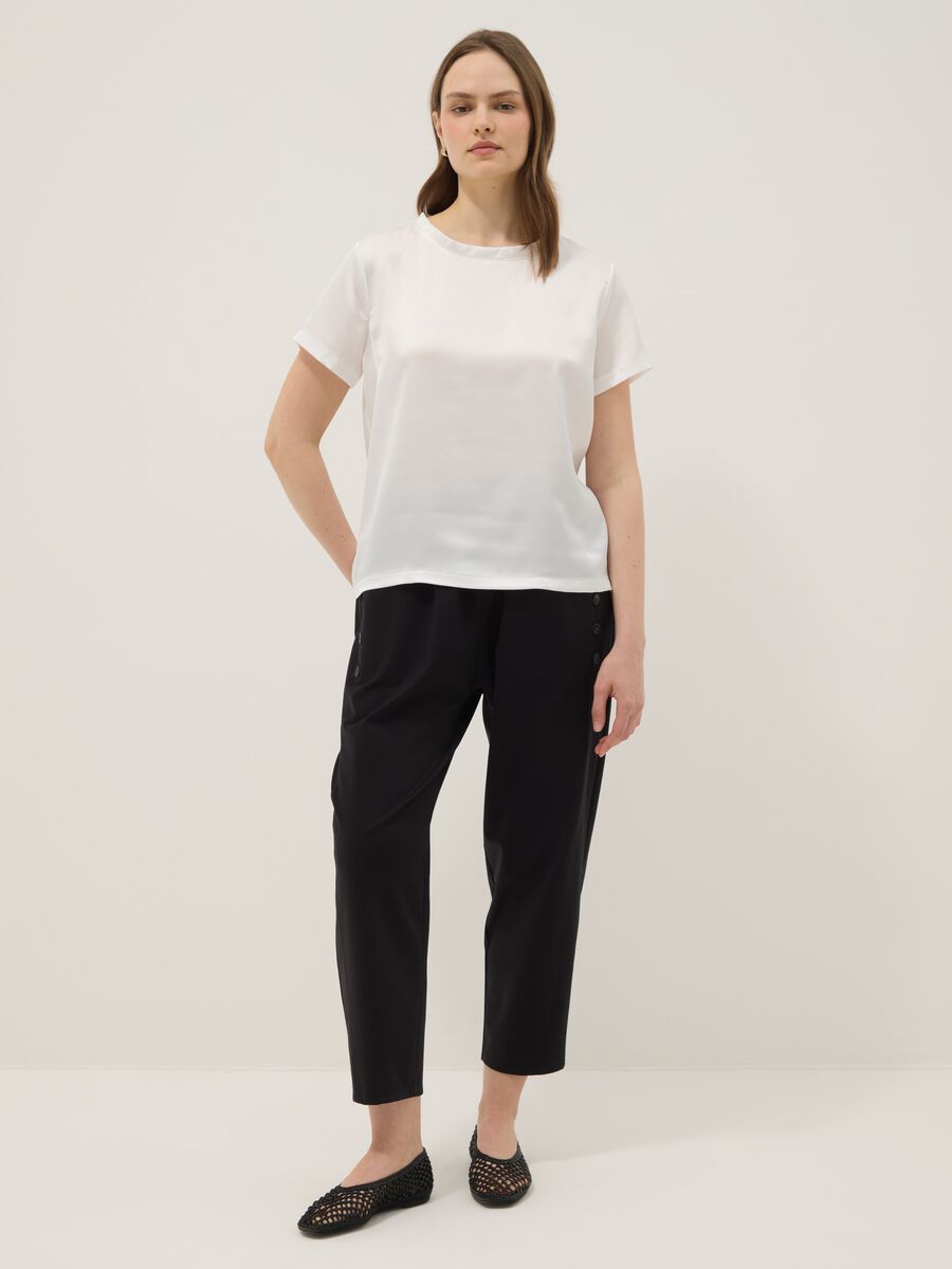 T-shirt bianca a maniche corte con collo morbido regular fit_1