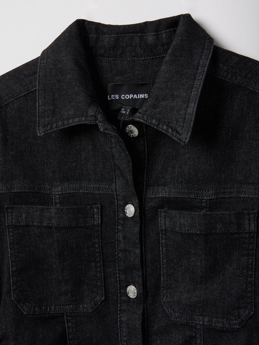 Black long fitted dress in stretch cotton with buttons_1