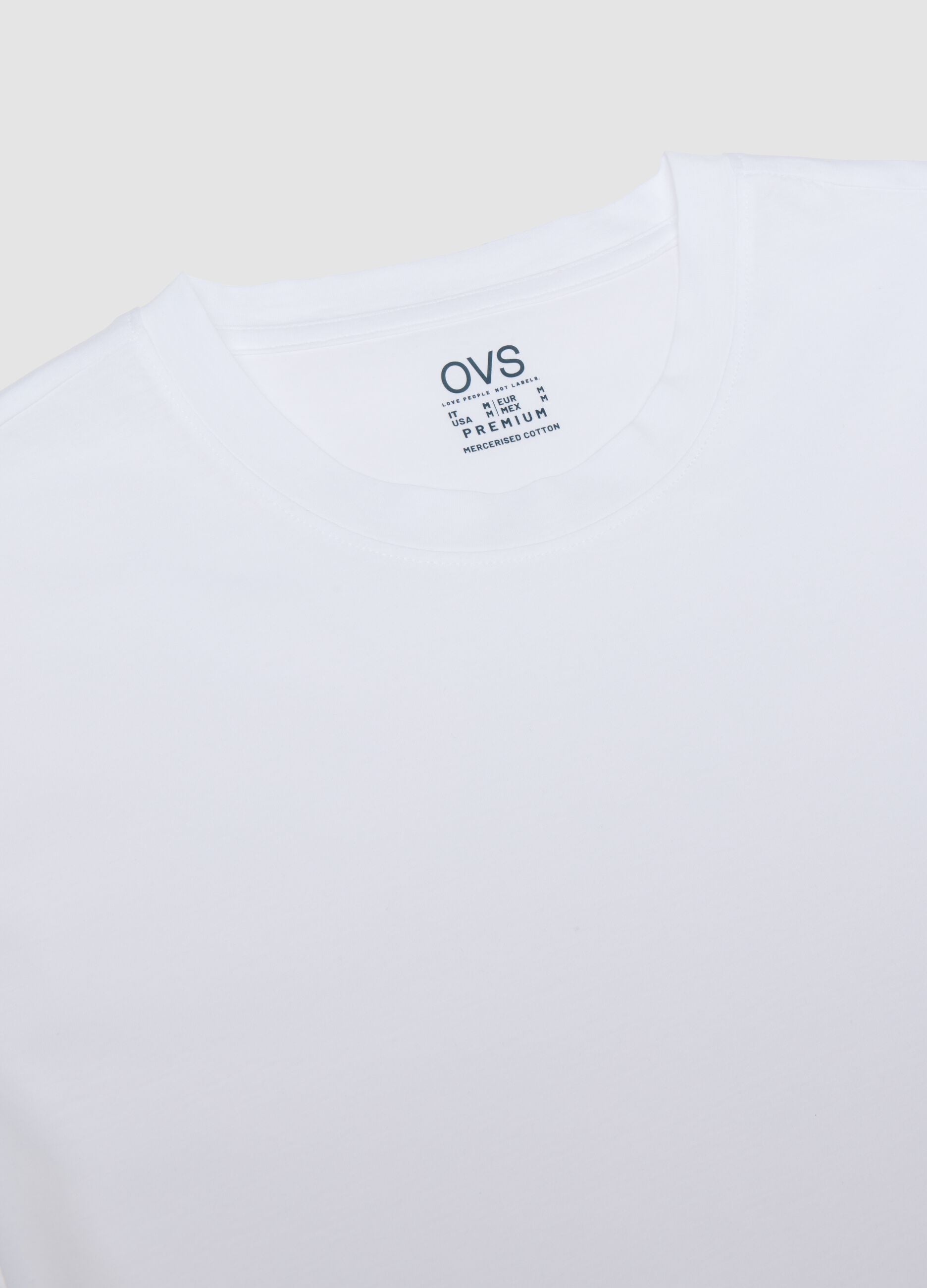 White mercerised pure cotton crew-neck T-shirt