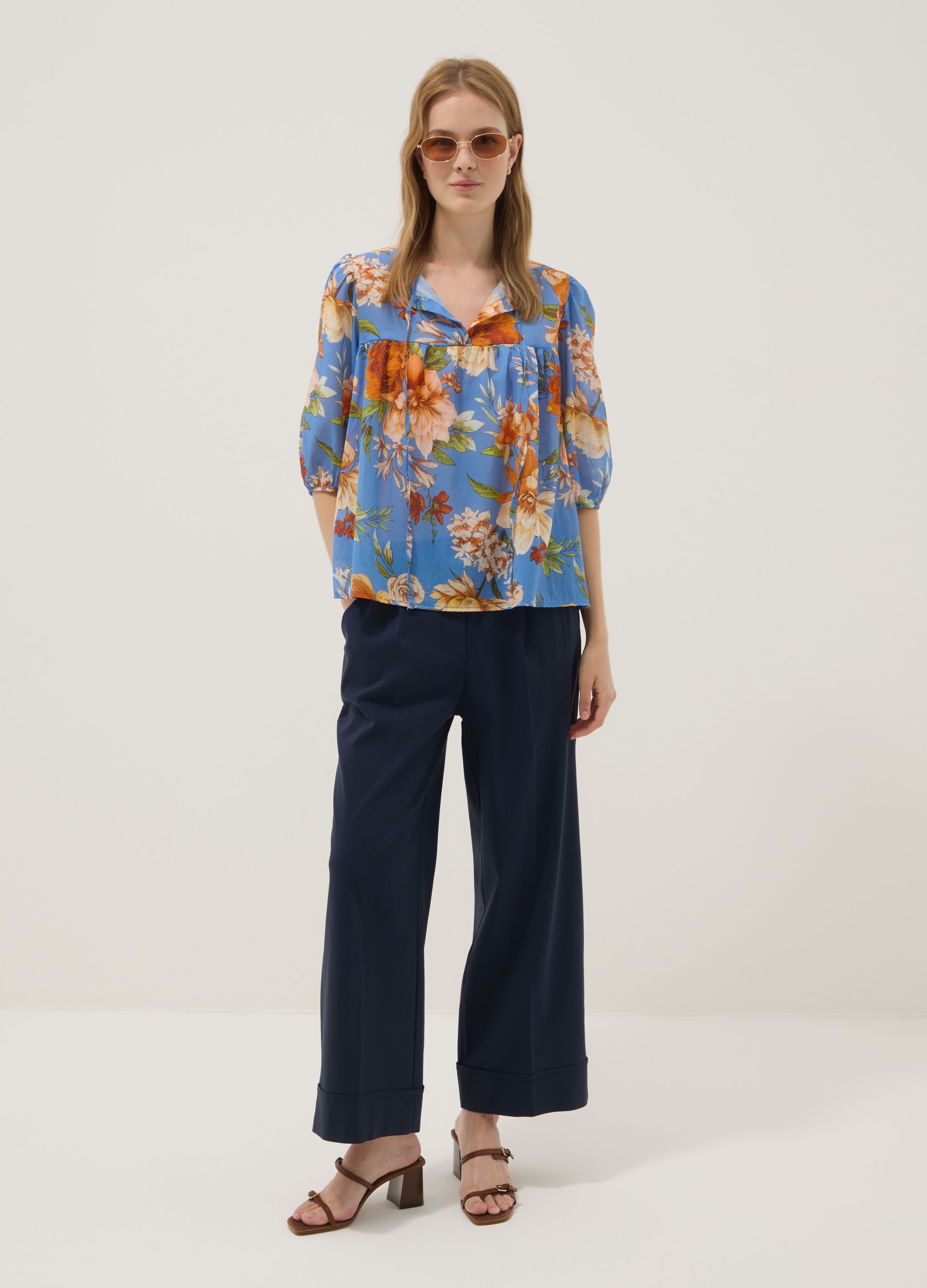 Blue stretch viscose palazzo trousers