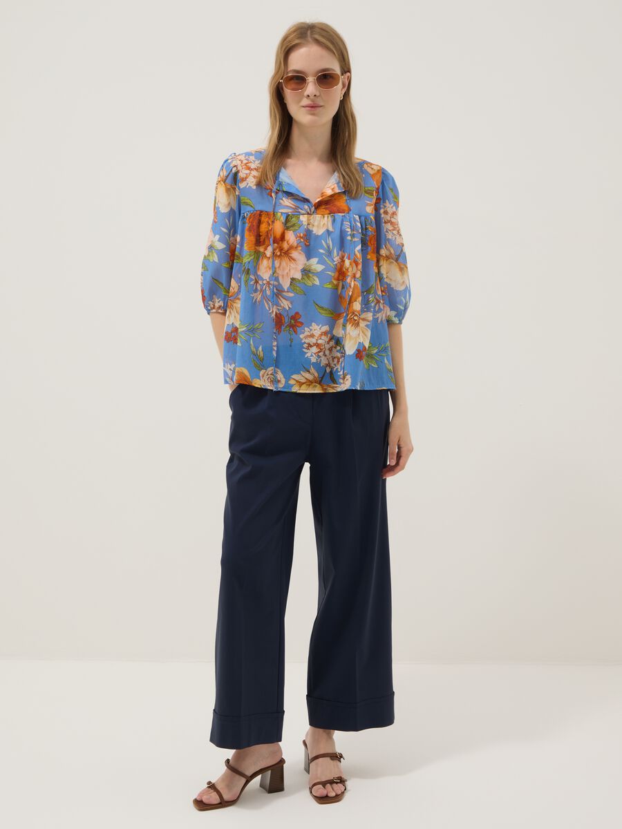 Pantaloni blu palazzo in viscosa elasticizzato_0