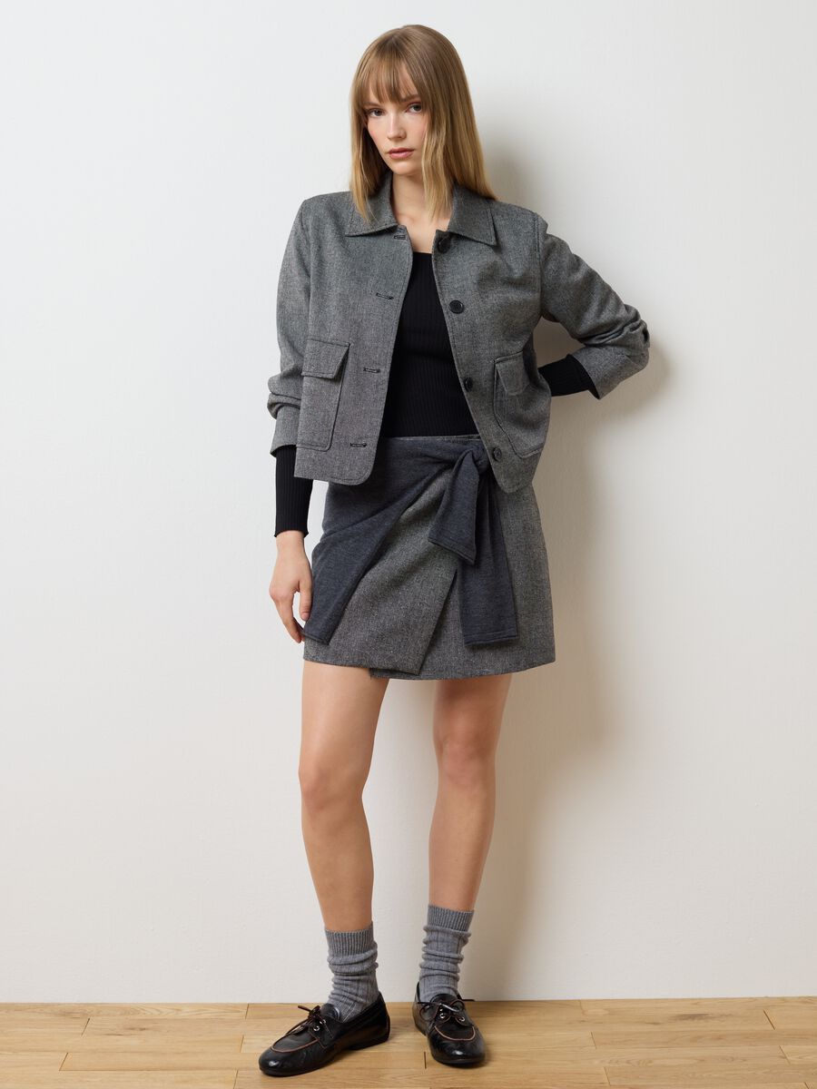 Regular fit grey wool blend skirt_0