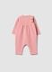 Pink organic cotton romper with ruffle for baby girl_0