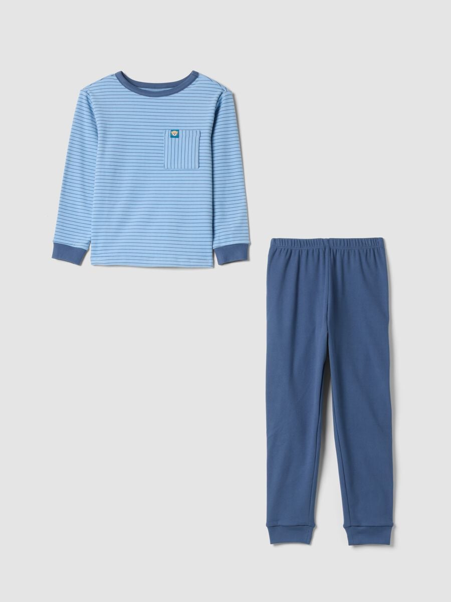 Pigiama lungo blu in tessuto elasticizzato con girocollo_0