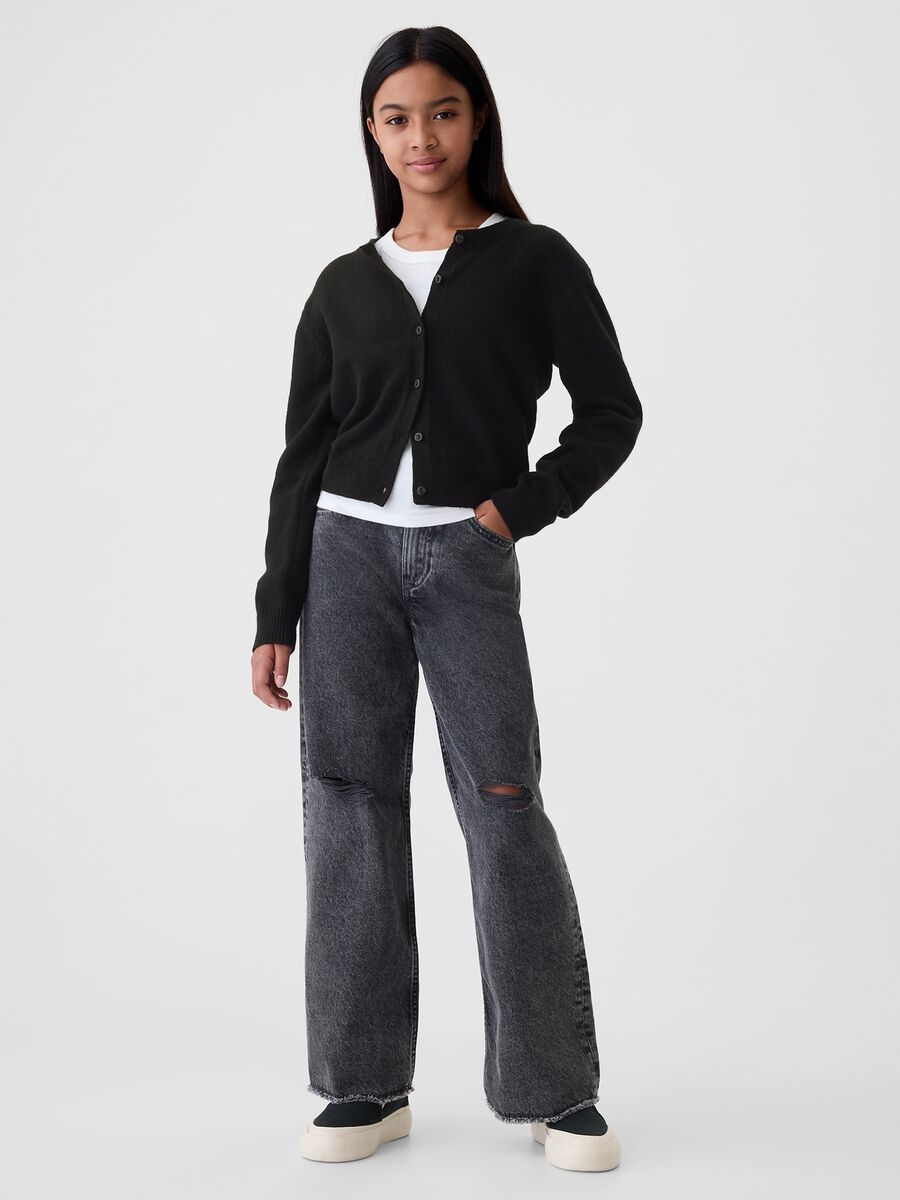 Solid colour cardigan with round neck_1