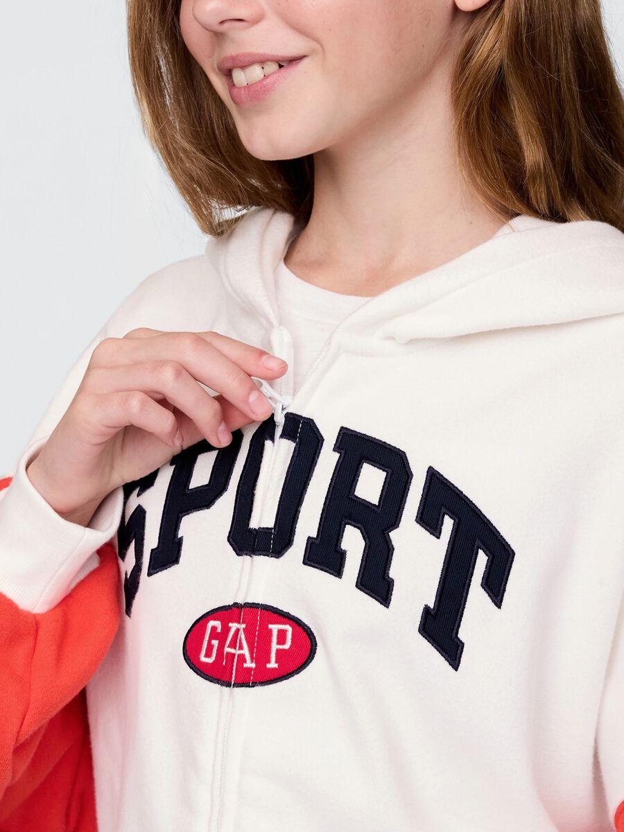 White and red full-zip sweatshirt with hood and logo embroidery_3