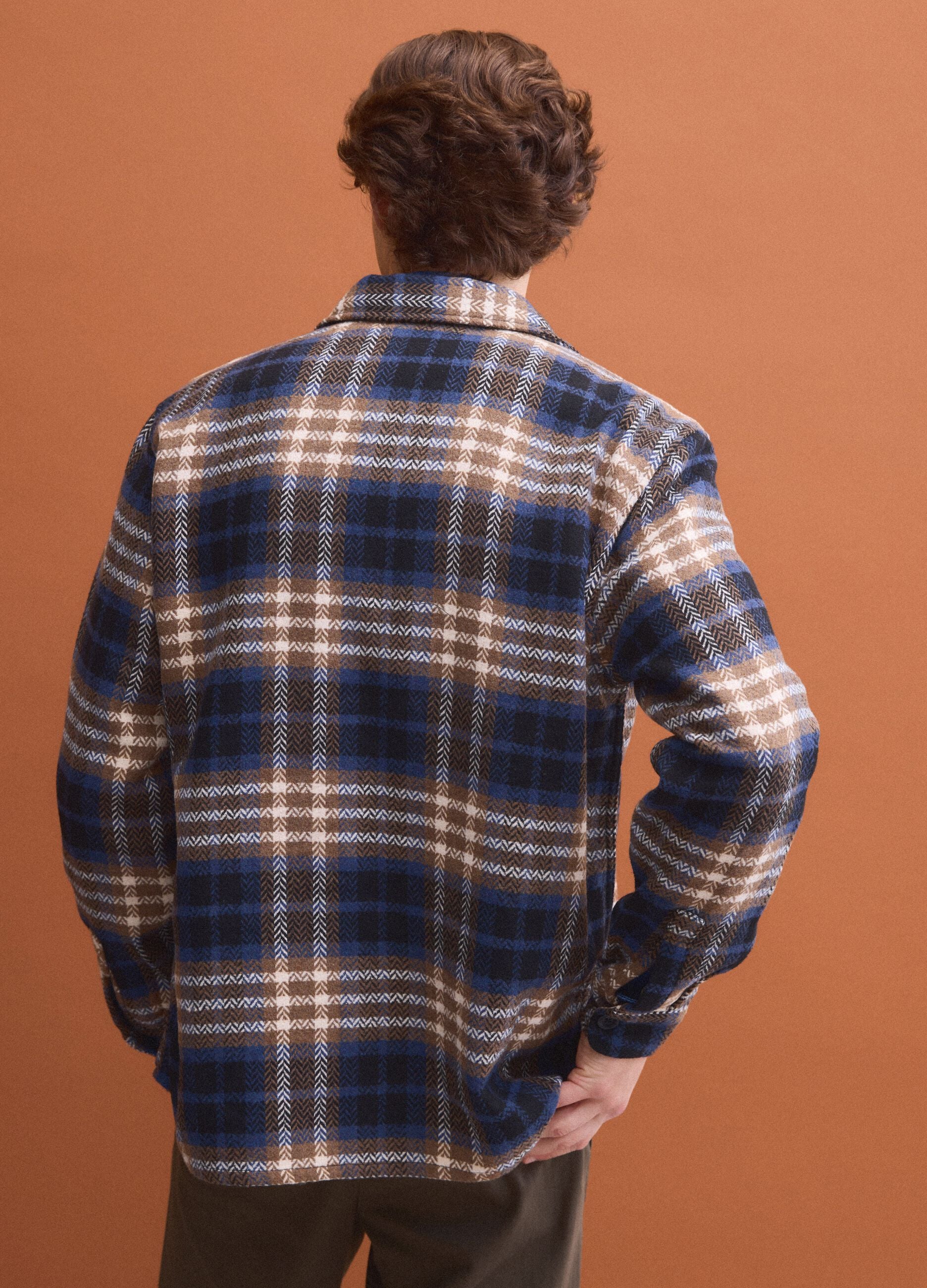 Blue wool-blend checked shacket with an oversized fit