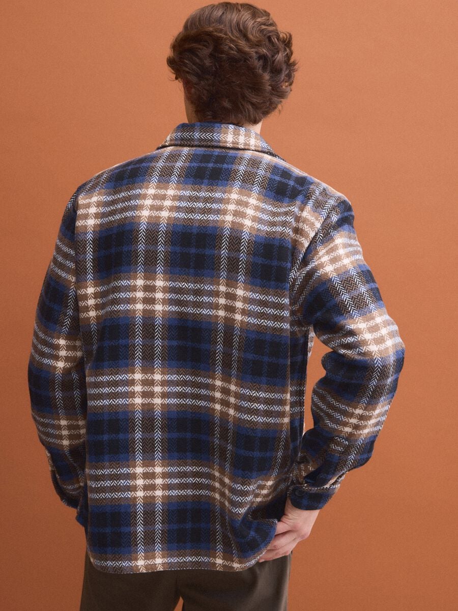 Shacket blu in misto lana a quadri over fit_3