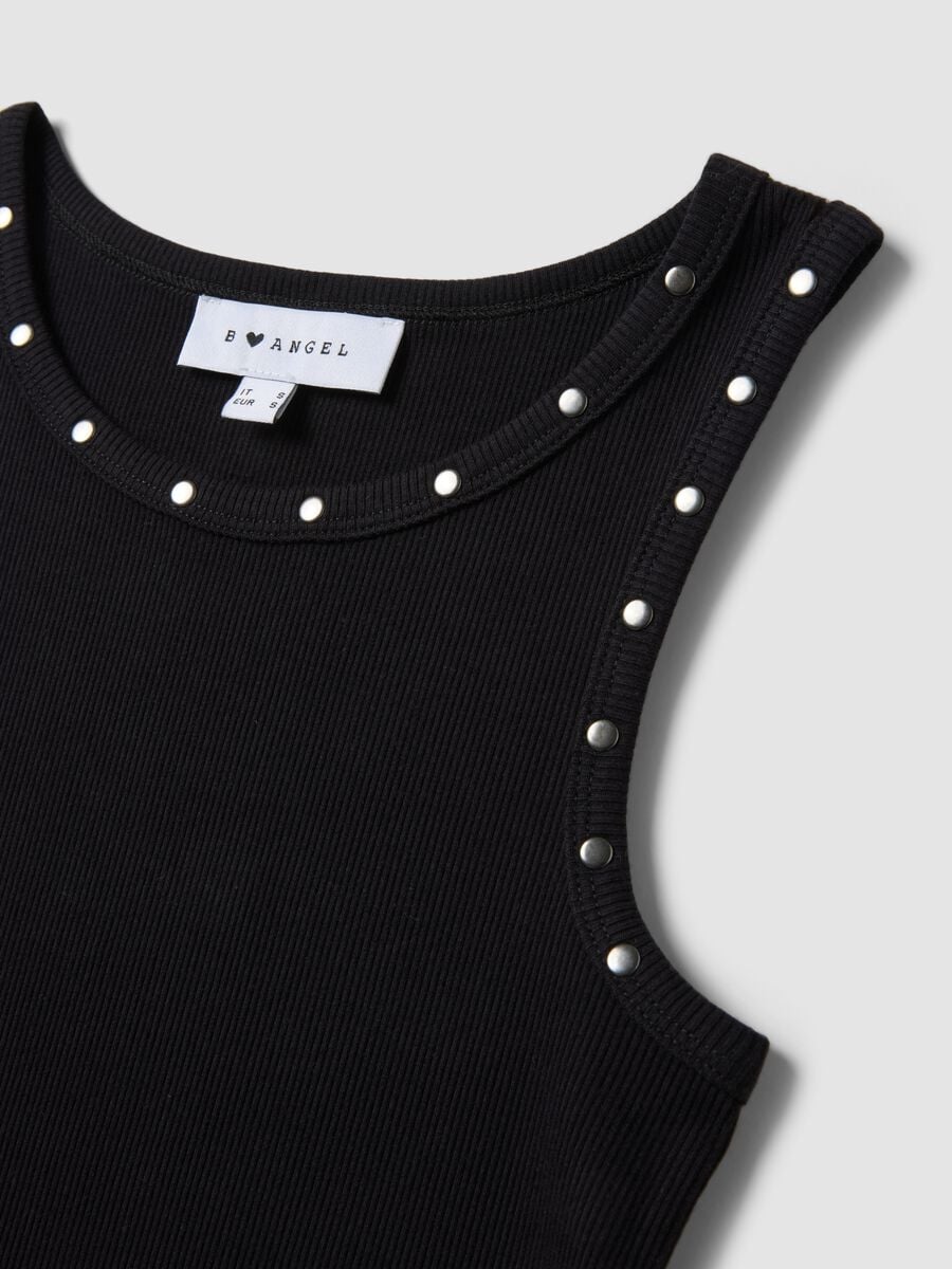 Tank top blu in cotone elasticizzato con borchie_5