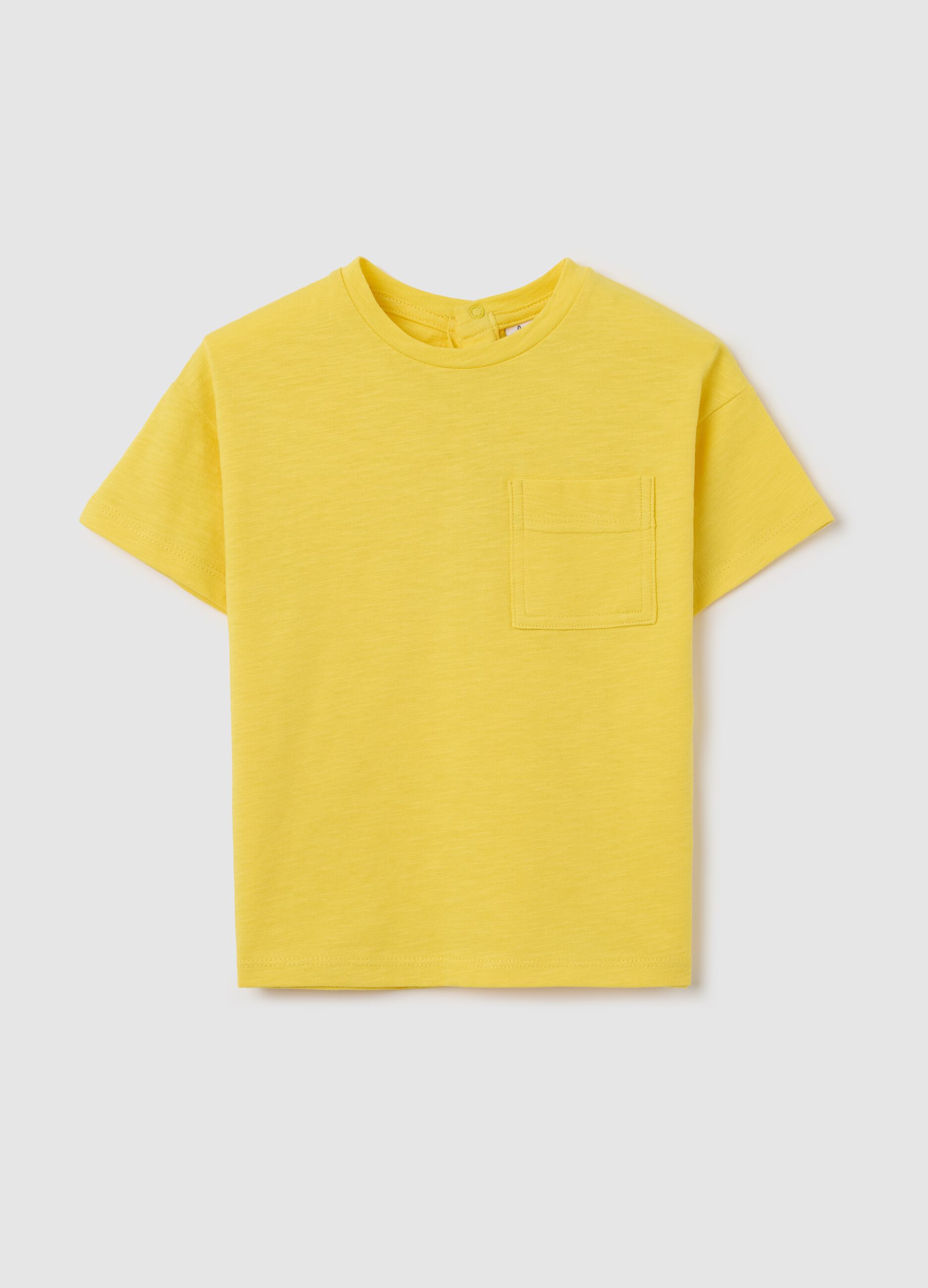 T-shirt gialla in cotone bio con tasca