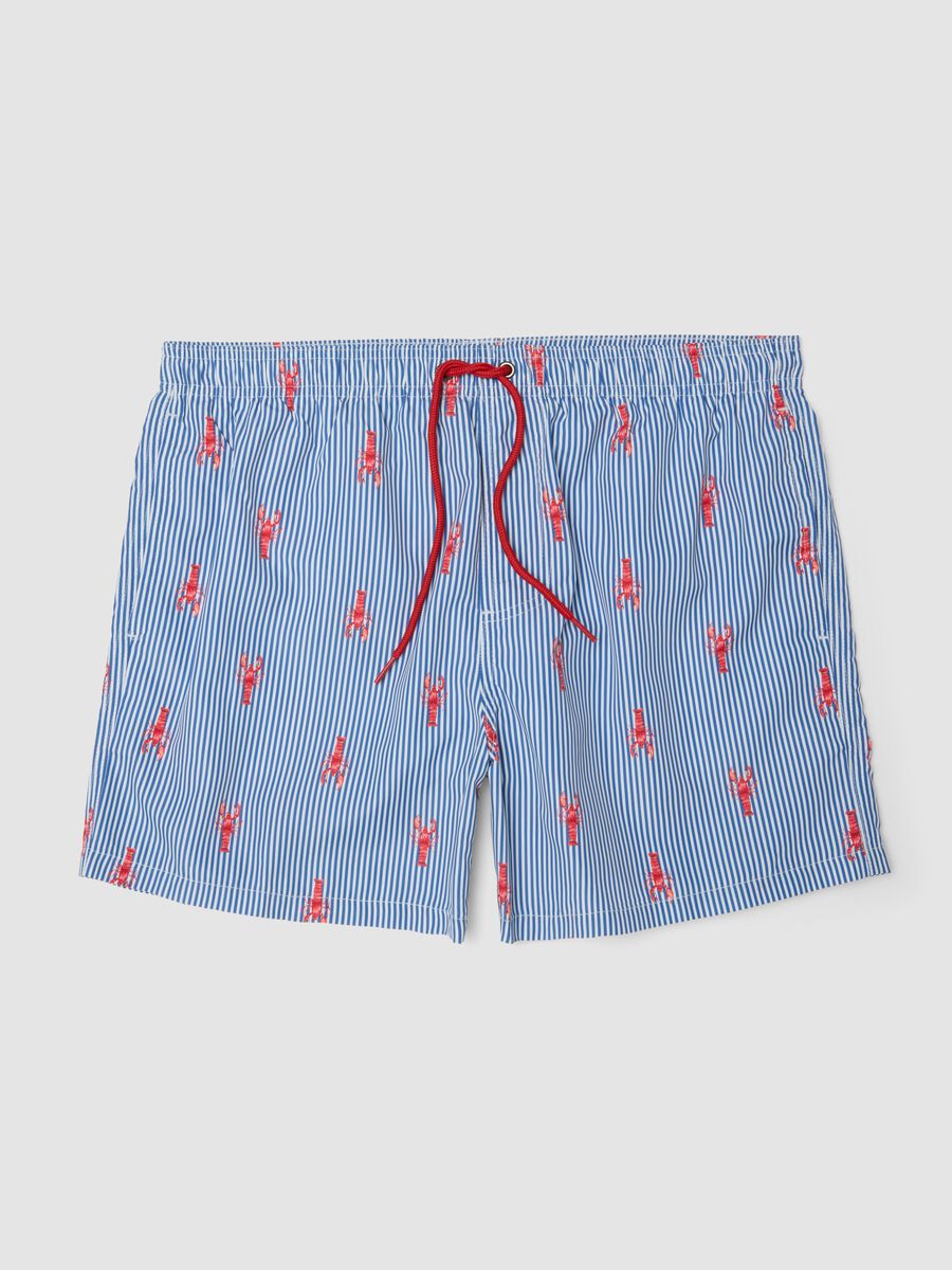 Boxer mare blu a righe con stampa aragoste_4