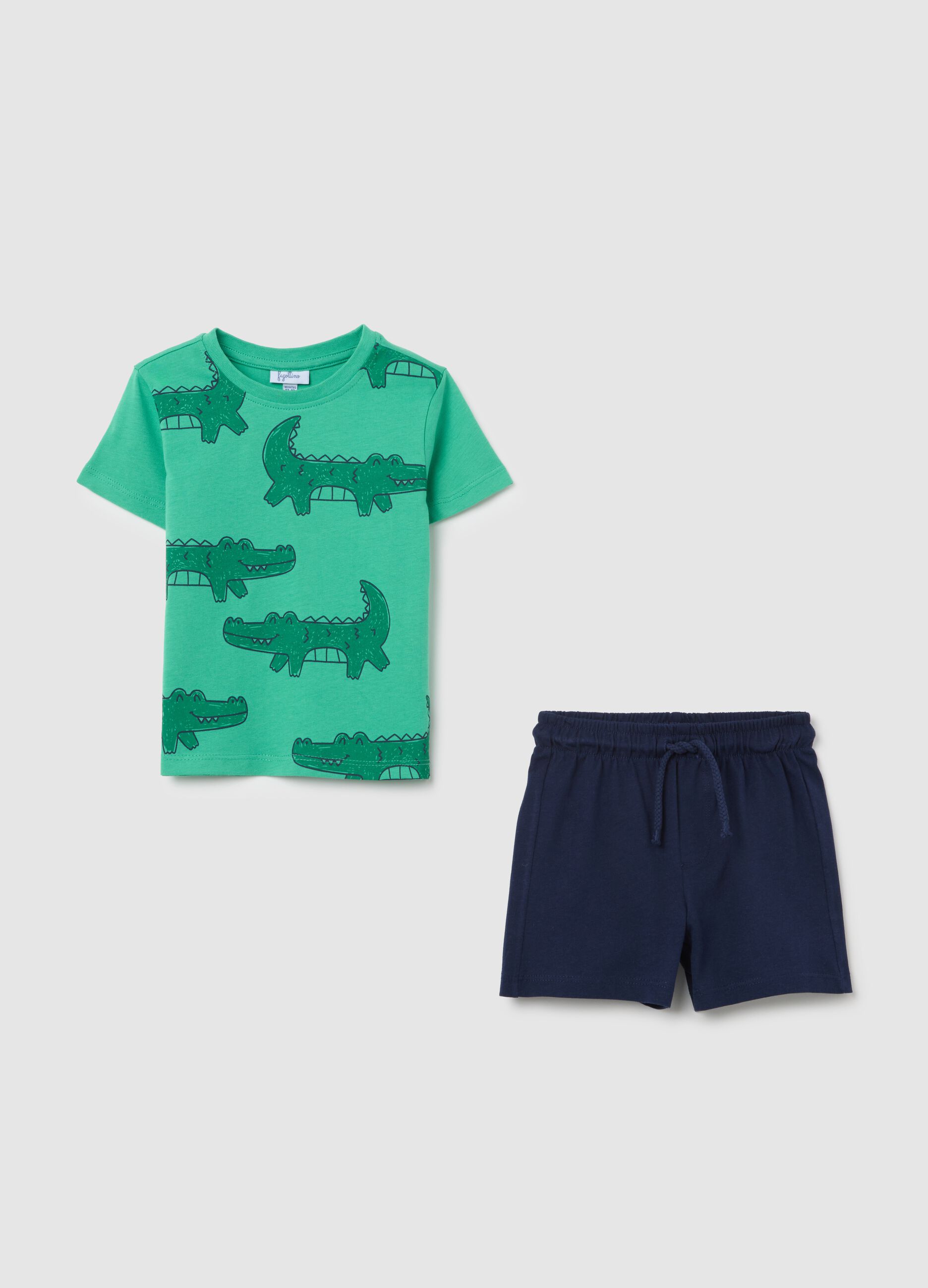 Completo jogging da bambino in puro cotone verde regular fit con stampa