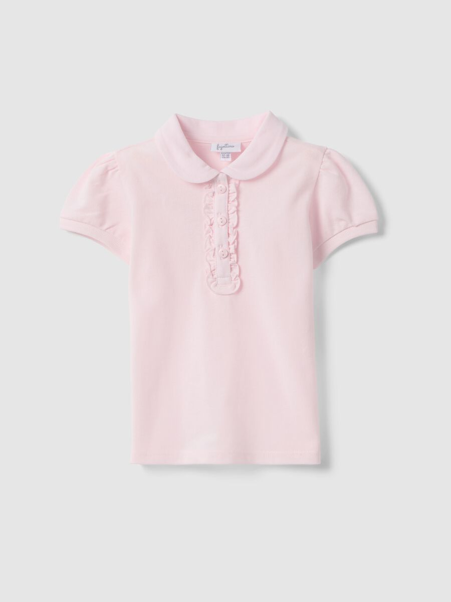Girls' Pink Cotton Polo Shirt, Regular Fit with Frill Detail_0
