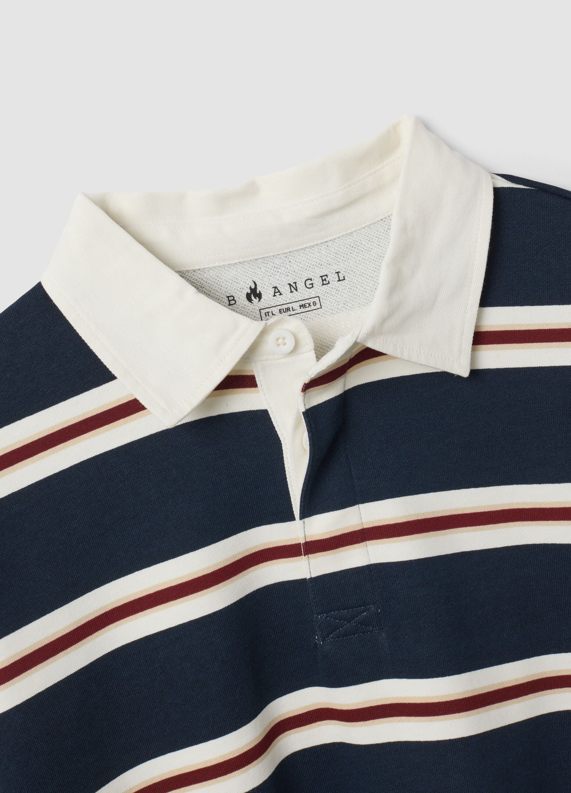 Blue pure-cotton striped rugby polo with classic collar