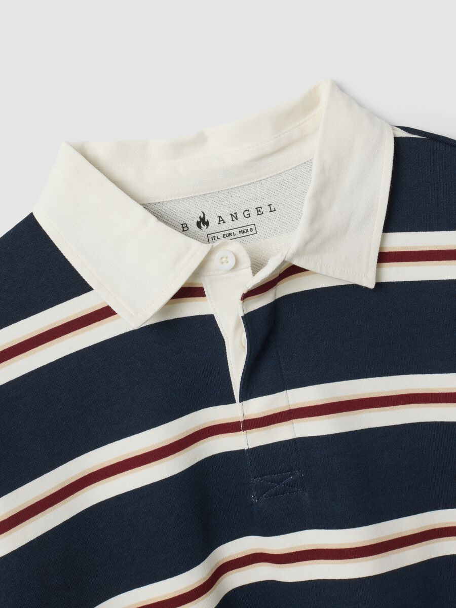Polo rugby blu a righe in puro cotone con colletto classico_1