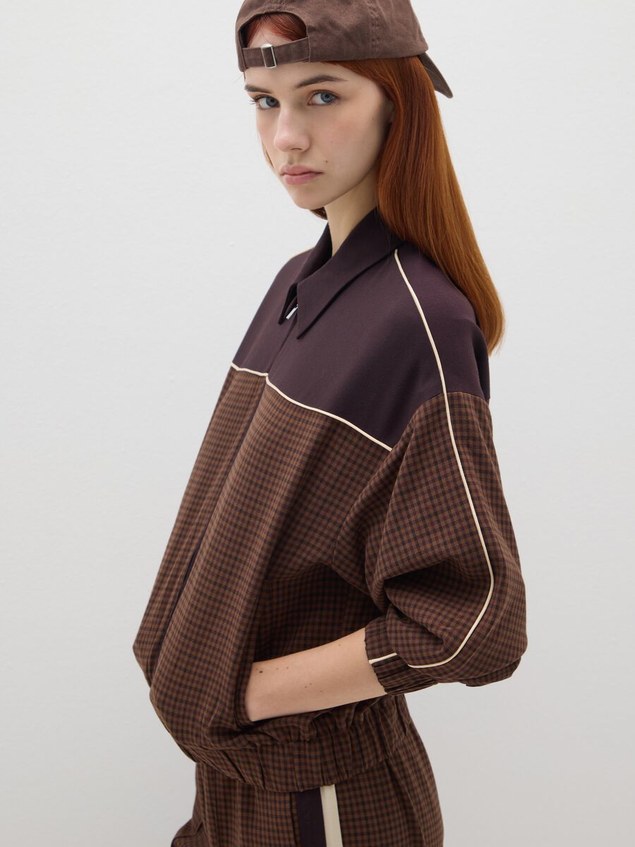 Giacca a quadri marrone con zip_2