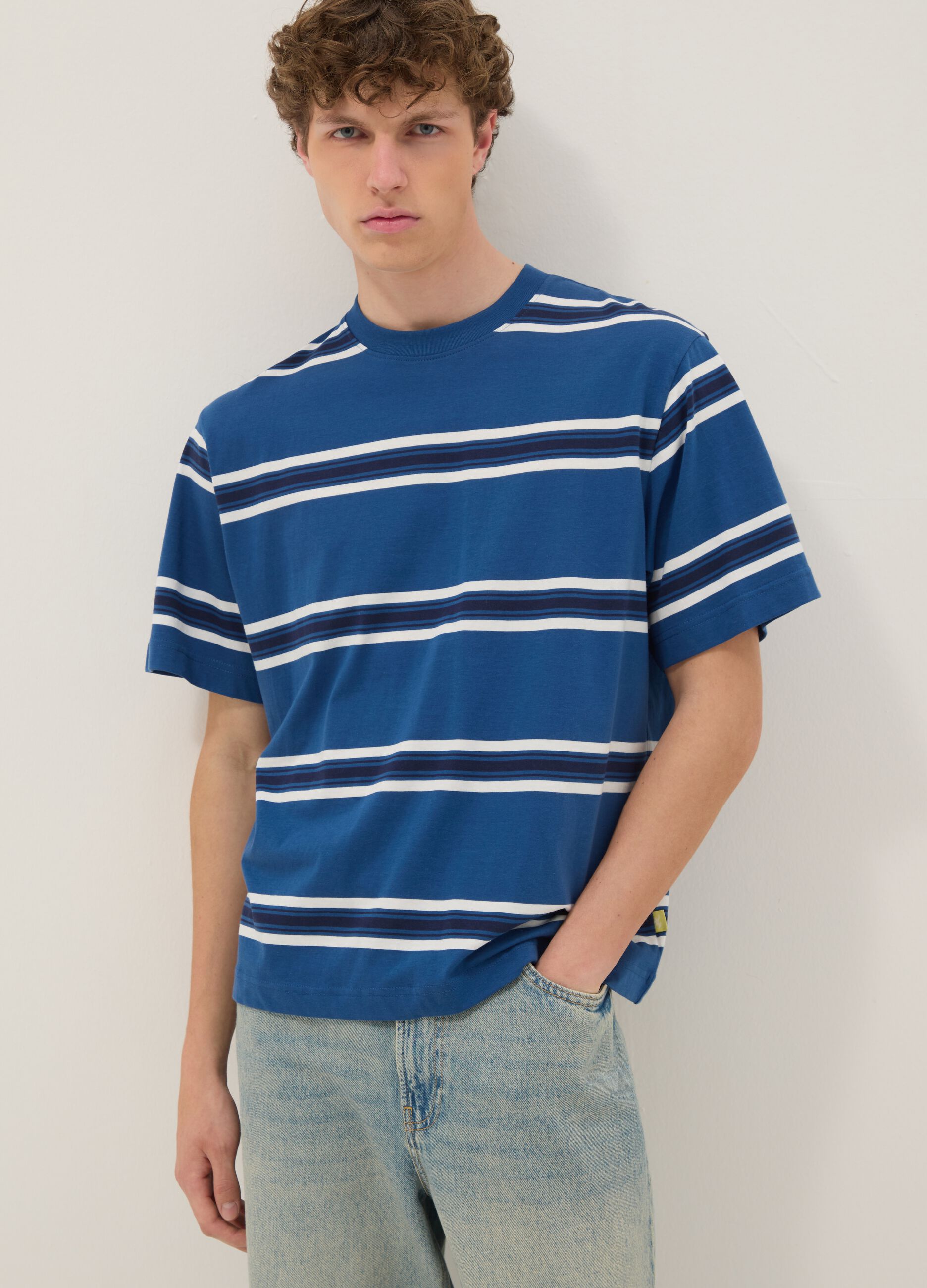 Blue striped pure cotton T-shirt