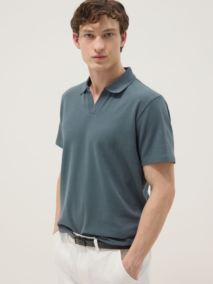 Green stretch cotton short-sleeve polo_0