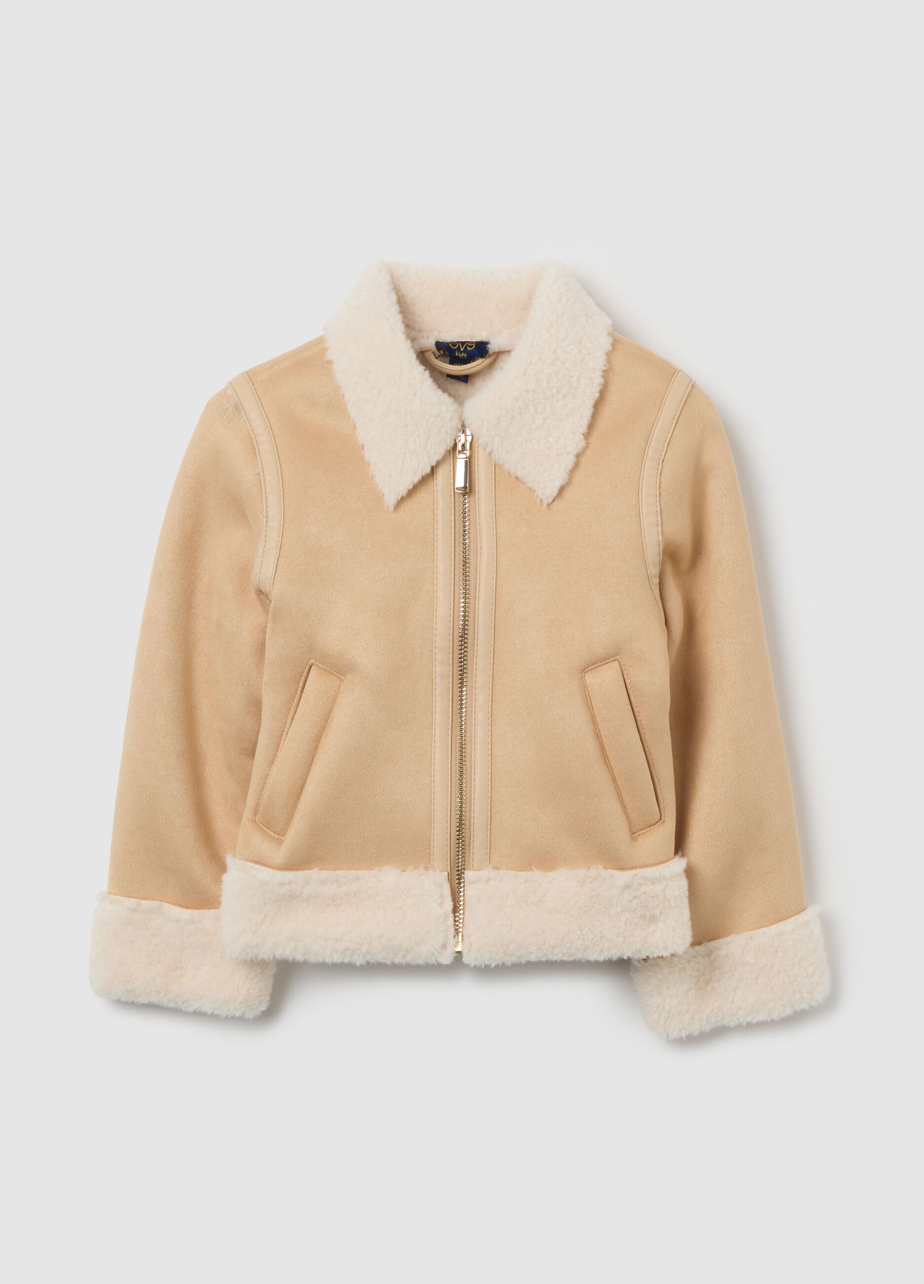 Beige regular fit girls' jacket