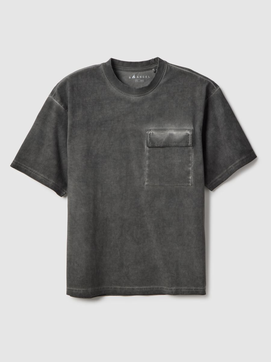 Grey pure cotton regular fit T-shirt with pocket_4