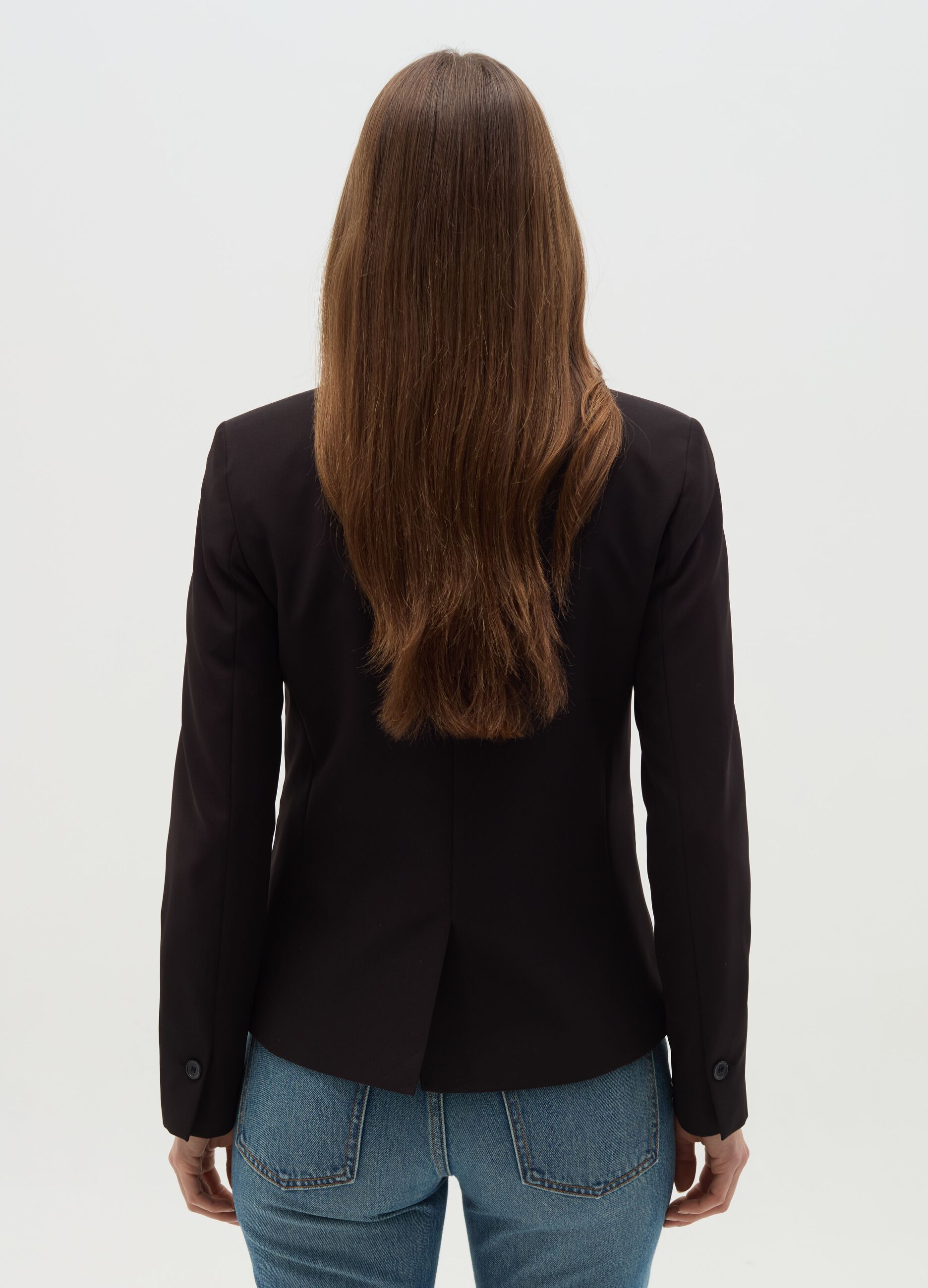 Curvy solid colour single-breasted blazer