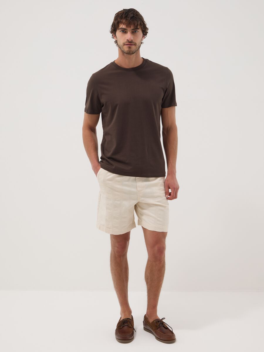 Beige chino Bermuda shorts in pure cotton with elasticated waist_0