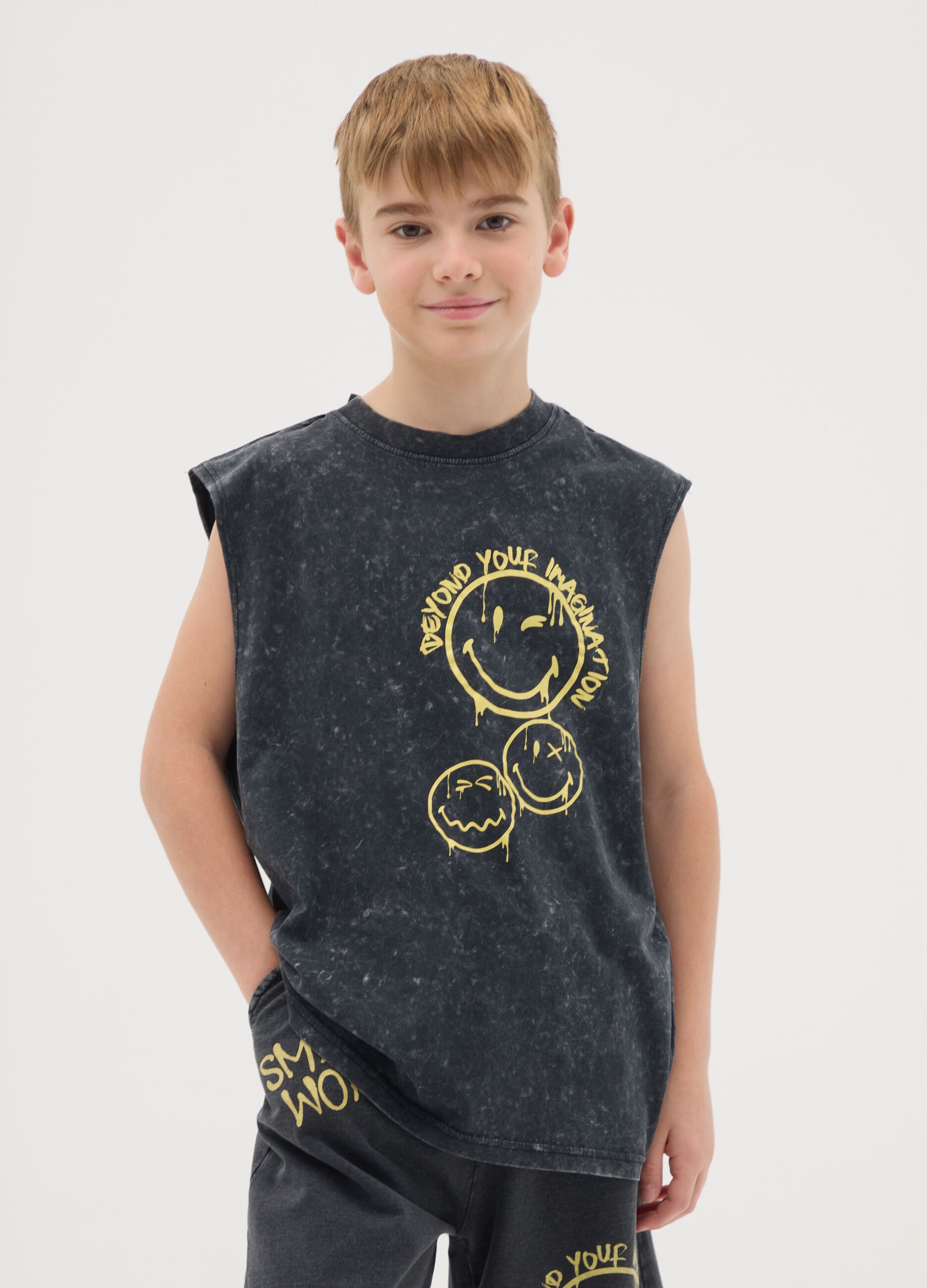 Oversized boy's top in pure grey cotton