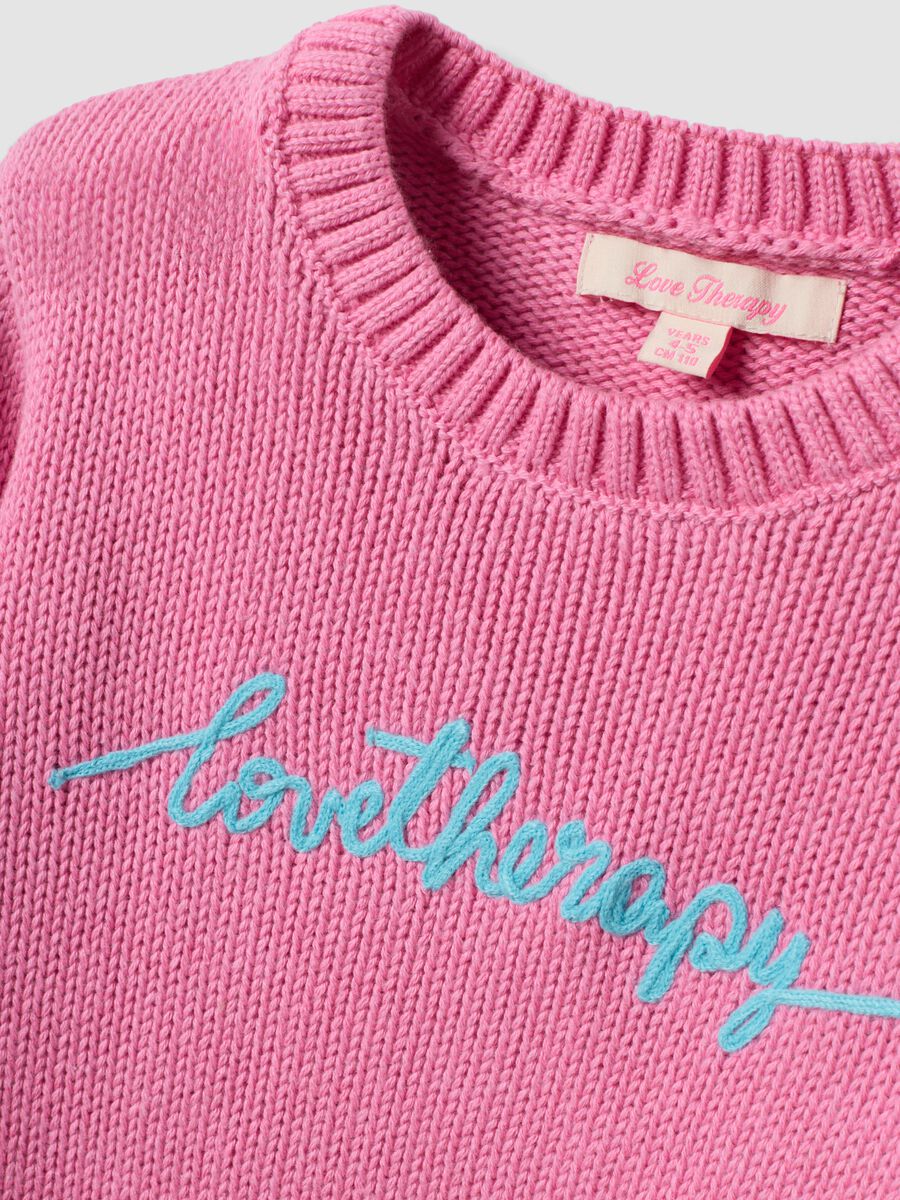 Maglia rosa in misto cotone con girocollo e fiori per bambina_2