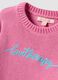 Pink cotton-blend crew-neck top with floral sleeves for girls_2