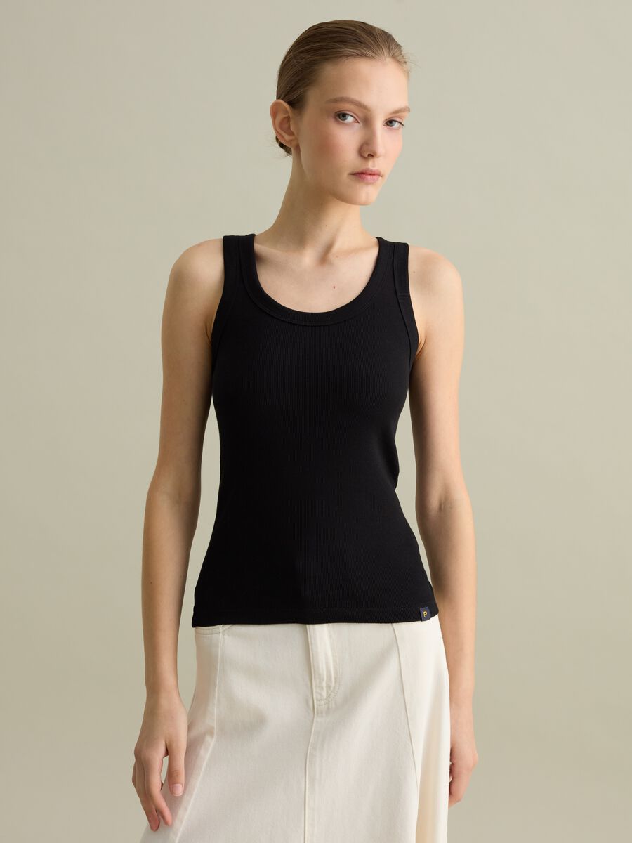 Black ribbed tank top_0