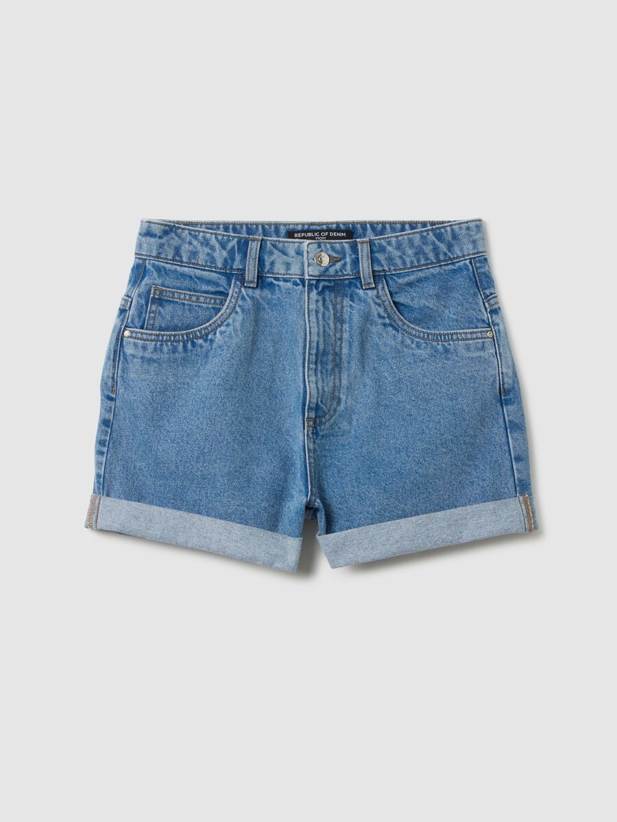 Shorts da donna in puro cotone blu regular fit_0