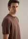 Brown regular fit linen-cotton blend t-shirt_3