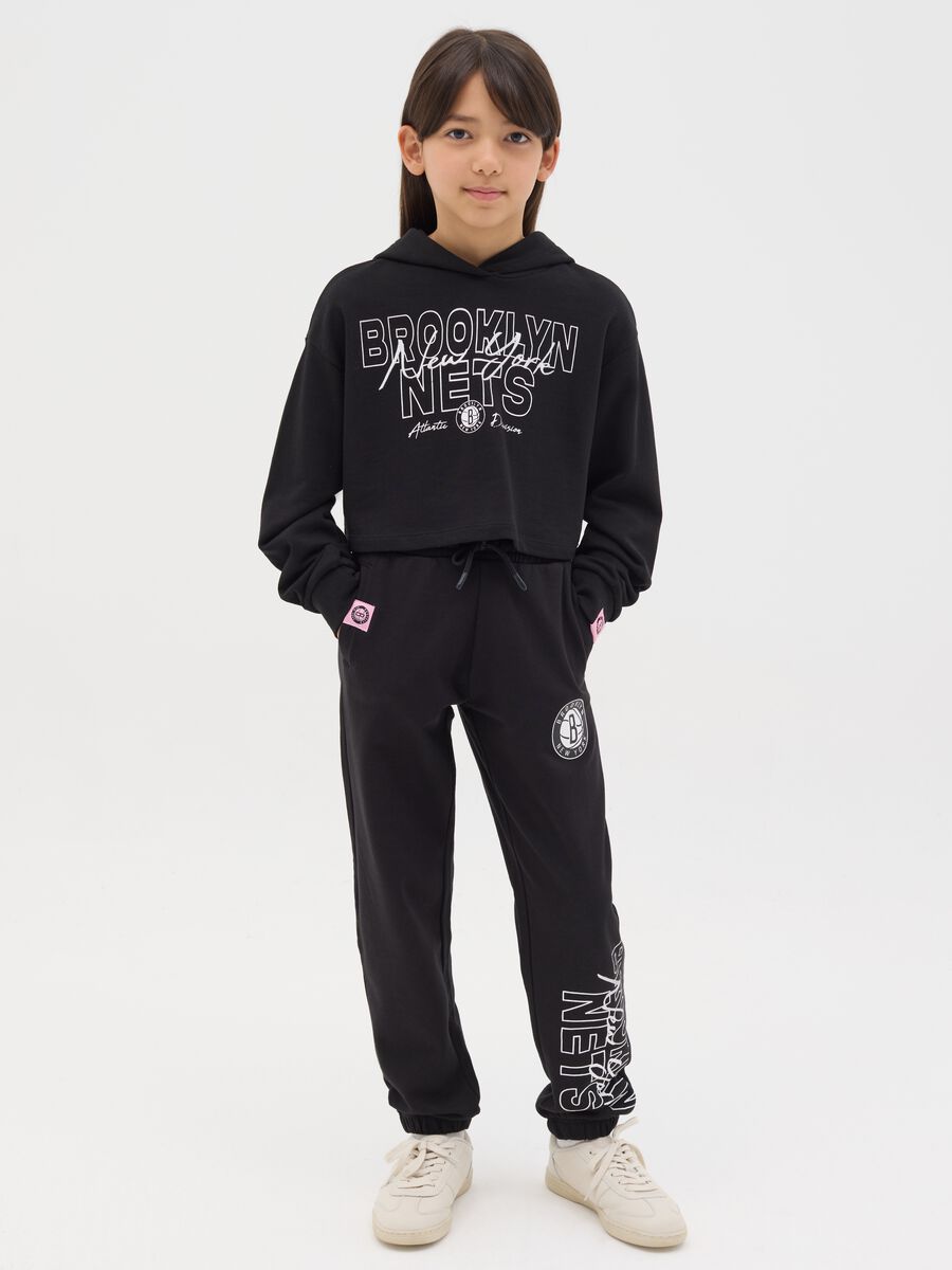 Black joggers in cotton with NBA Brooklyn NETS print_1