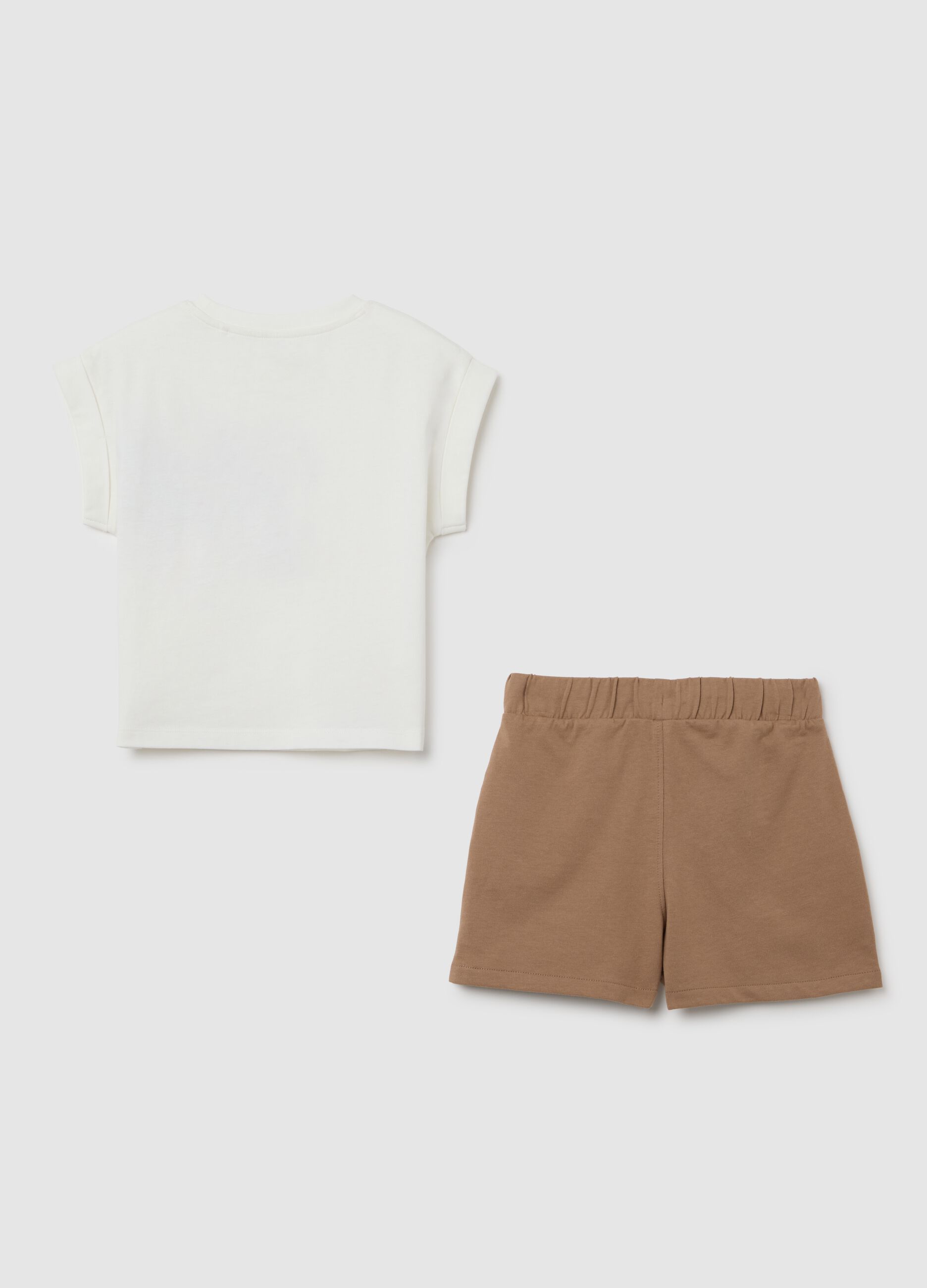 Girls' jogging set in pure white and brown cotton regular fit