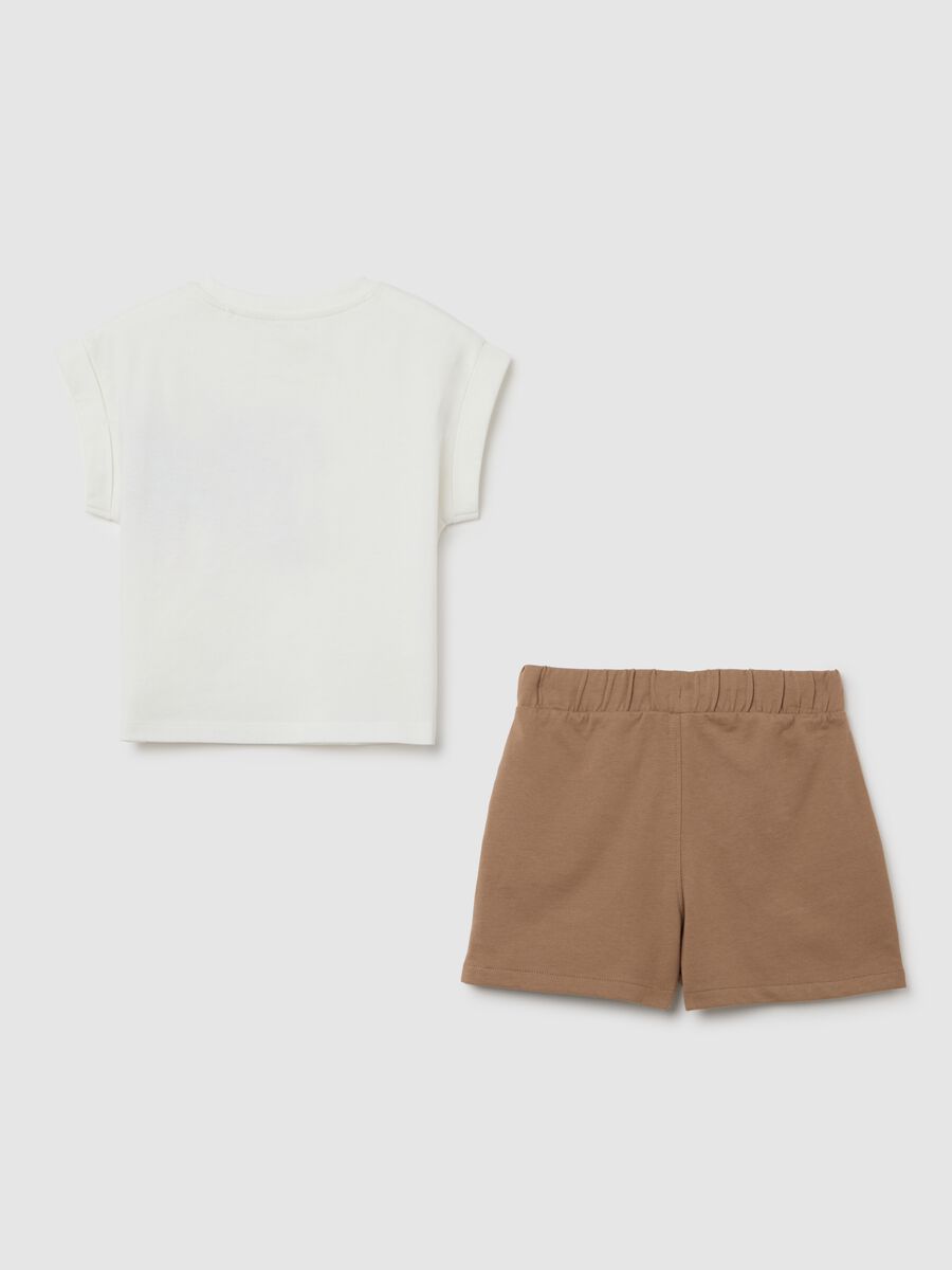 Girls' jogging set in pure white and brown cotton regular fit_1